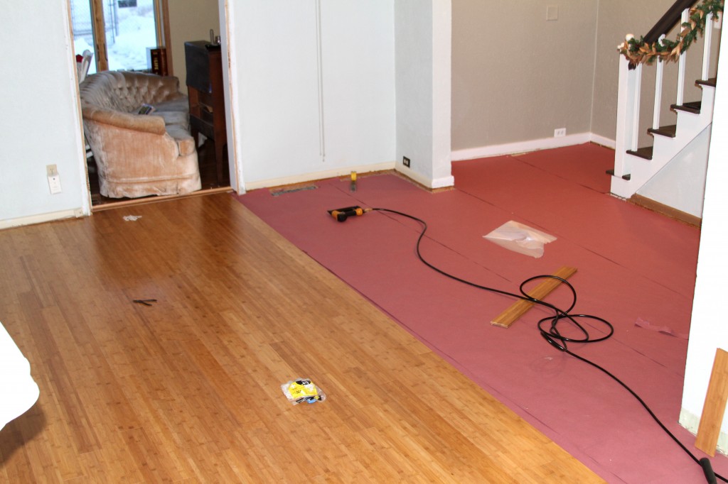 Laying Bamboo Flooring day one