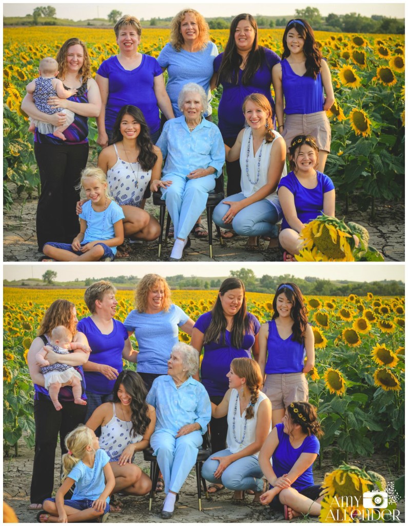 family photos in sunflower field
