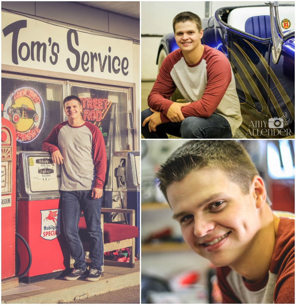 guy senior photos vintage gas pump