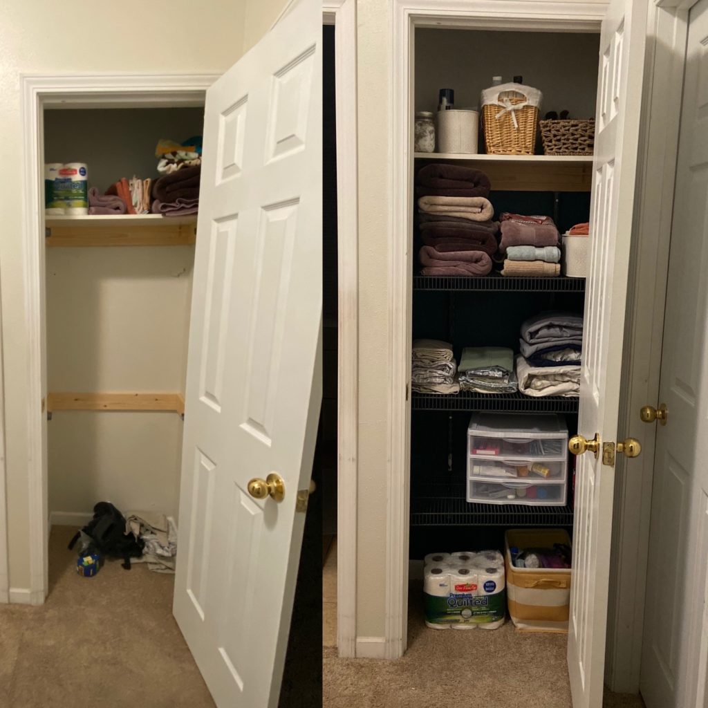 before and after linen closet